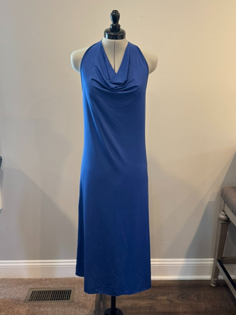 Sincerely Jules Halter Royal Blue Cowl Neck Midi Dress - Women's Size Large
